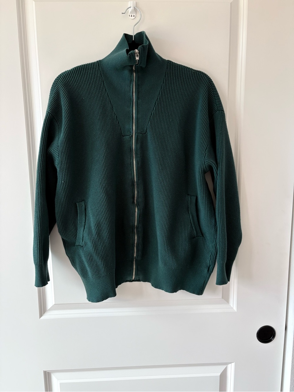 Grace Karin Forest Green Ribbed Zip Front Knit Jacket